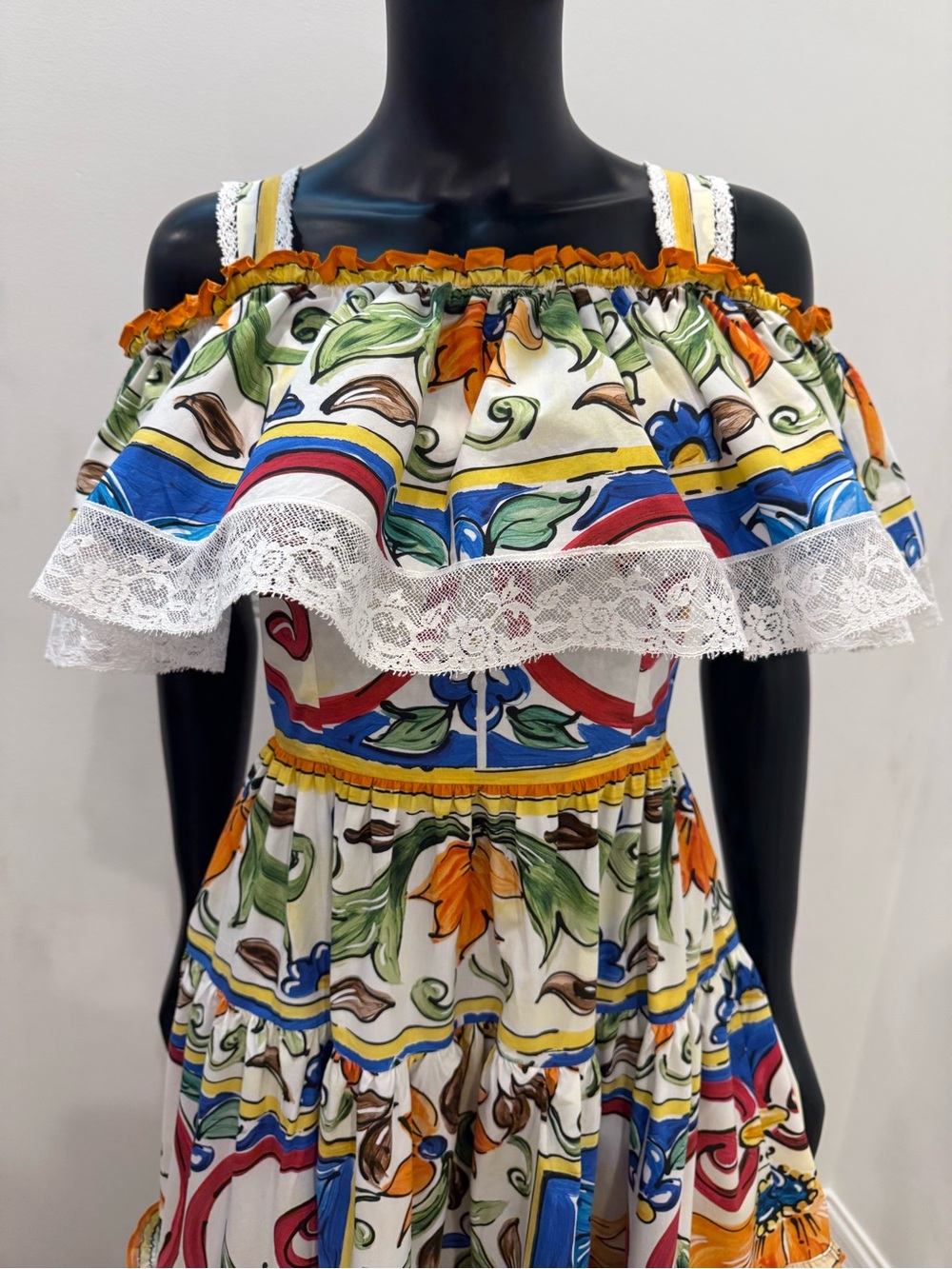 Dolce & Gabbana Sicily Majolica Off Shoulder Cotton Lace Maxi Dress IT 42 US 6 - Picture 3 of 16